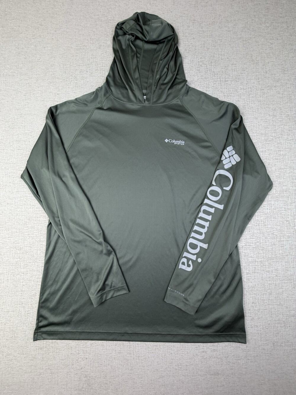 Columbia PFG XM6250 Men’s XL Green Performance Fishing Hooded Sun Shirt